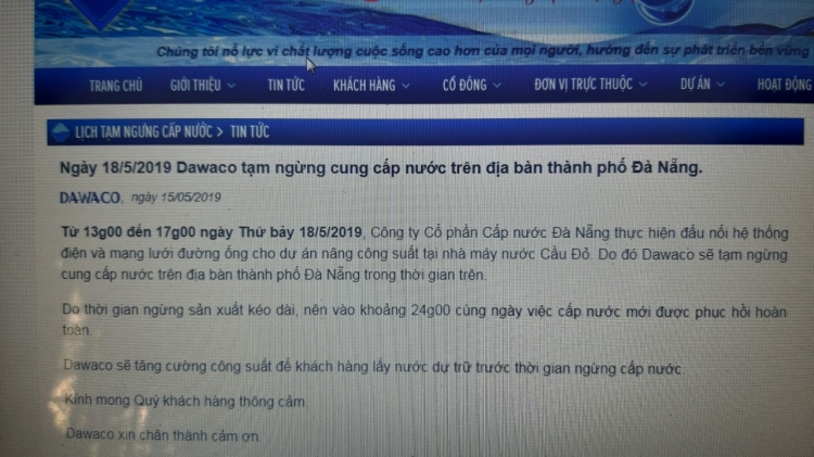 da nang tam ngung cung cap nuoc sach toan thanh pho vao chieu 185