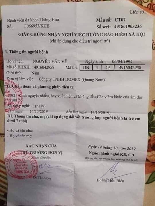 quang nam dan ong kham tai mui hong duoc benh vien chuan doan kinh nguyet nhieu