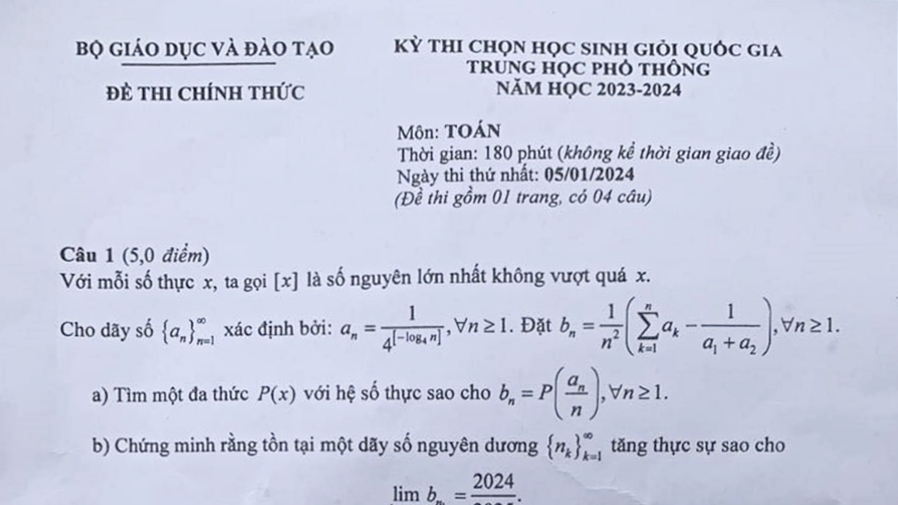 Tổng hợp đề thi học sinh giỏi quốc gia năm 2023 - 2024 ngày đầu