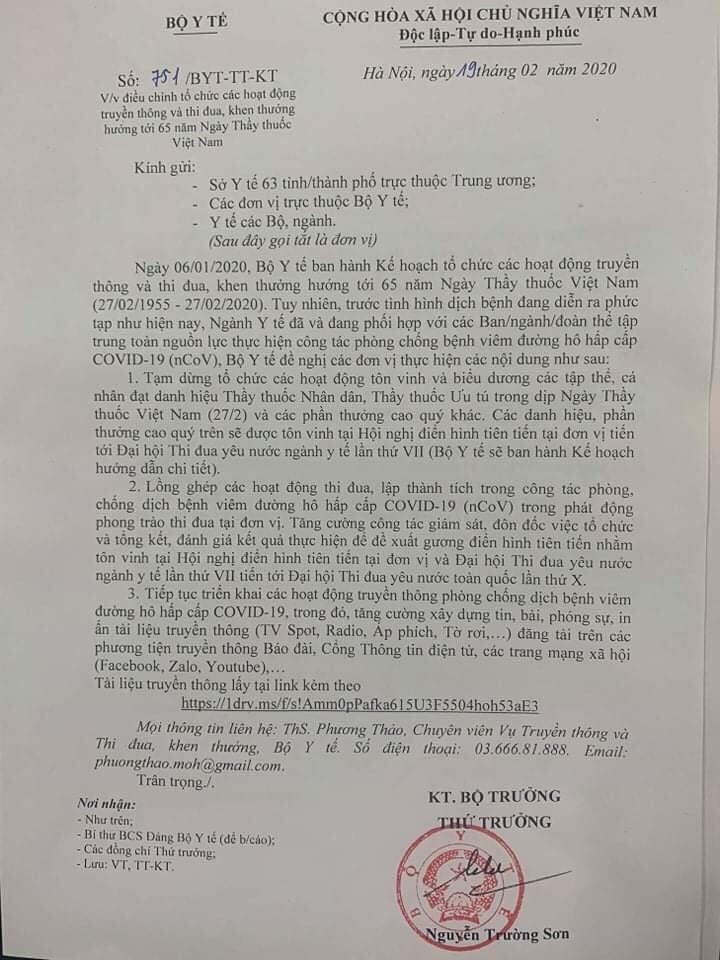 khong to chuc ton vinh dip 272 nganh y te tap trung cac no luc chong dich covid 19