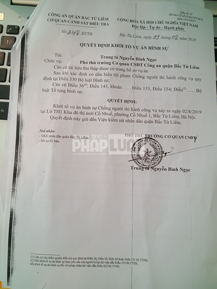 cong an quan bac tu liem khoi to 2 doi tuong toi chong nguoi thi hanh cong vu tai truong pascal