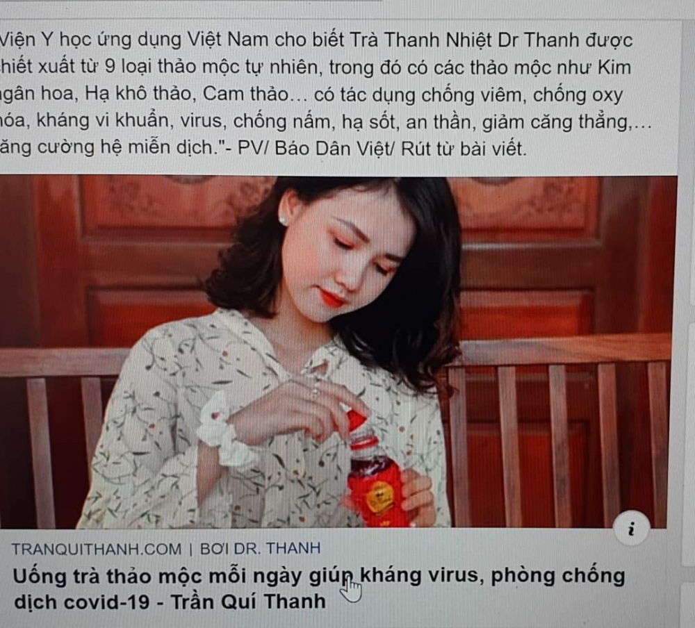 quang cao tra thao moc drthanh co tac dung ho tro dieu tri covid 19 la lua doi nguoi tieu dung