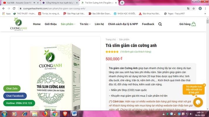 Cục An toàn thực phẩm liệt kê các trang web "nổ" về sản phẩm Trà Slim Cường Anh