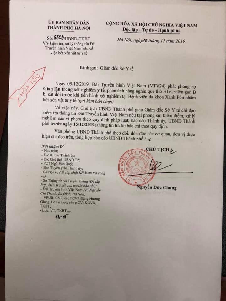 cong van hoa toc yeu cau lam ro thong tin benh vien xanh pon bot xen vat lieu y te