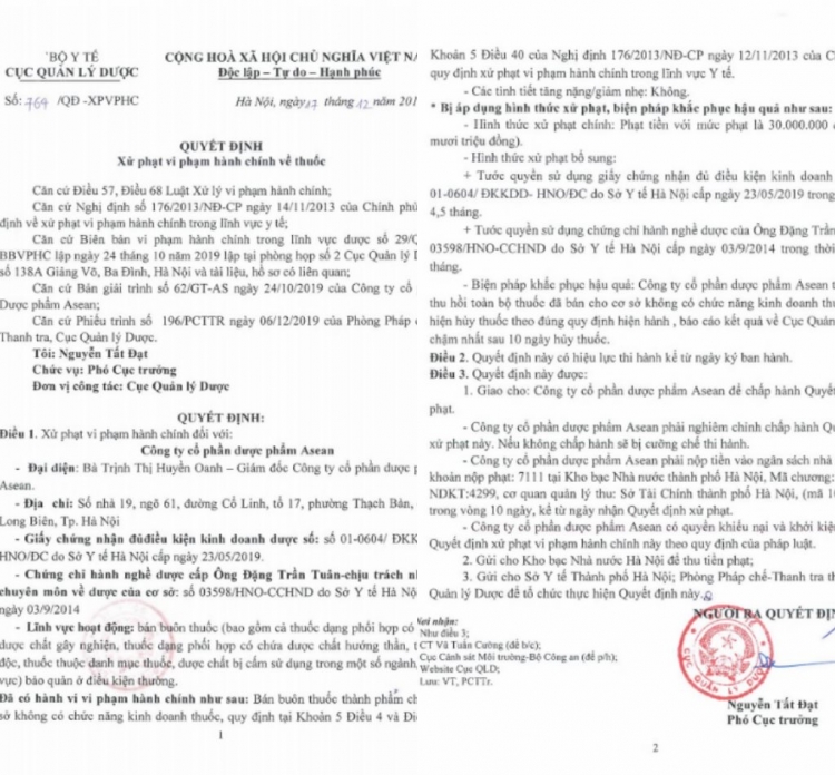 cong ty duoc pham asean bi xu phat hanh chinh 30 trieu dong