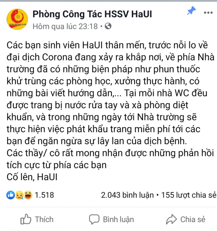 sinh vien dai hoc cong nghiep ha noi lo lang xin nha truong cho nghi hoc de tranh dich corona