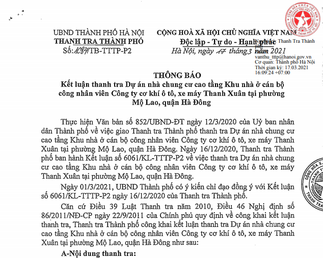 Vi phạm tại dự án của Công ty Cơ khí ô tô, xe máy Thanh Xuân: Trách nhiệm thuộc về ai?