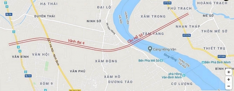 Cầu Mễ Sở nằm giữa trạm bơm Hồng Vân và phà Mễ Sở và trên tuyến đường Vành đai 4 theo qui hoạch từ Hà Nội đi Hưng Yên.