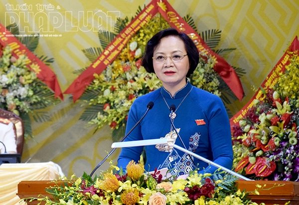 Đồng chí Phạm Thị Thanh Trà - Bí thư Tỉnh ủy Yên Bái phát biểu khai mạc Đại hội.