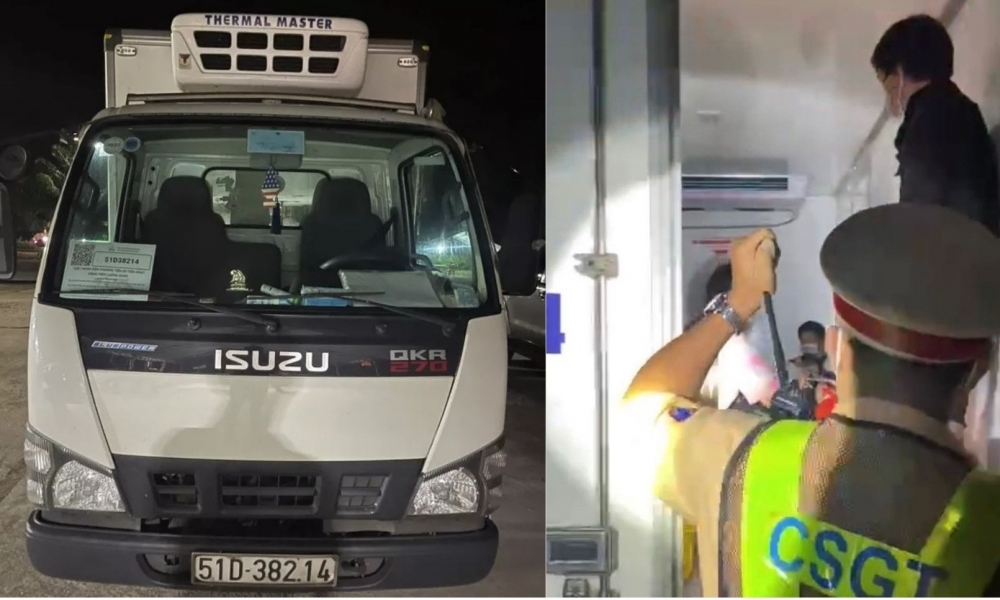 Xe tải đông lạnh chở 15 người thông chốt kiểm soát dịch tại Bình Thuận