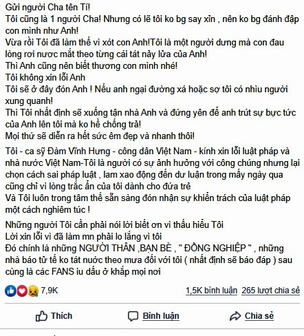 ca si dam vinh hung len tieng sau on ao xui giuc danh nguoi