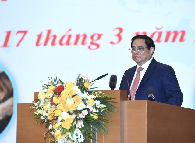Thủ tướng Phạm Minh Chính phát biểu tại cuộc gặp mặt - Ảnh: VGP/Nhật Bắc