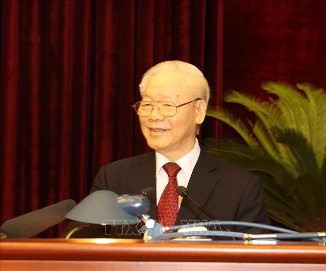 Tổng Bí thư Nguyễn Phú Trọng phát biểu bế mạc Hội nghị Trung ương giữa nhiệm kỳ khóa XIII. Ảnh: Trí Dũng –TTXVN