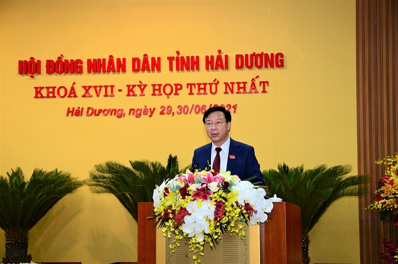 Đồng chí Phạm Xuân Thăng, Ủy viên Trung ương Đảng, Bí thư Tỉnh ủy, Chủ tịch HĐND tỉnh khóa XVII phát biểu nhận nhiệm vụ