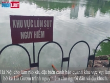 Dựng biển báo, rào sắt cảnh báo nguy hiểm khu bờ kè, đường dạo Hồ Gươm