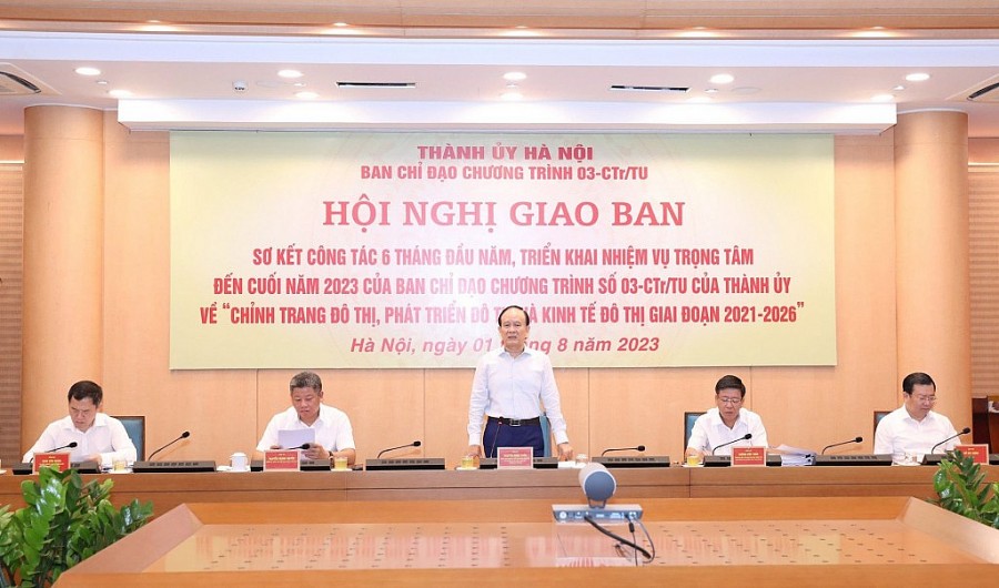 Đồng chí Nguyễn Ngọc Tuấn, Phó Bí thư Thành ủy, Chủ tịch HĐND thành phố Hà Nội, Trưởng ban Chỉ đạo Chương trình số 03-CTr/TU của Thành ủy phát biểu tại hội nghị giao ban quý II/2023