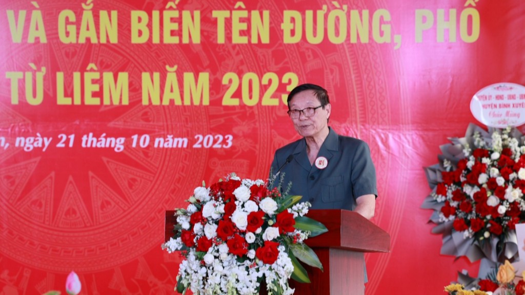 TS Lưu Văn Thành - Chủ tịch Hội đồng Lưu tộc Việt Nam phát biểu tại buổi lễ