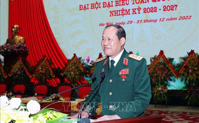 Thượng tướng Bế Xuân Trường, Chủ tịch Hội Cựu chiến binh Việt Nam phát biểu bế mạc đại hội. Ảnh: Trọng Đức/TTXVN