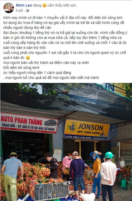 Facebook Minh Leo đăng tin bị ép giá bán Vải Thiều