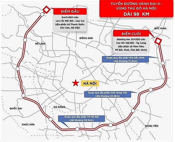 Sơ đồ quy hoạch đường Vành đai 4 qua Hà Nội và các tỉnh lân cận