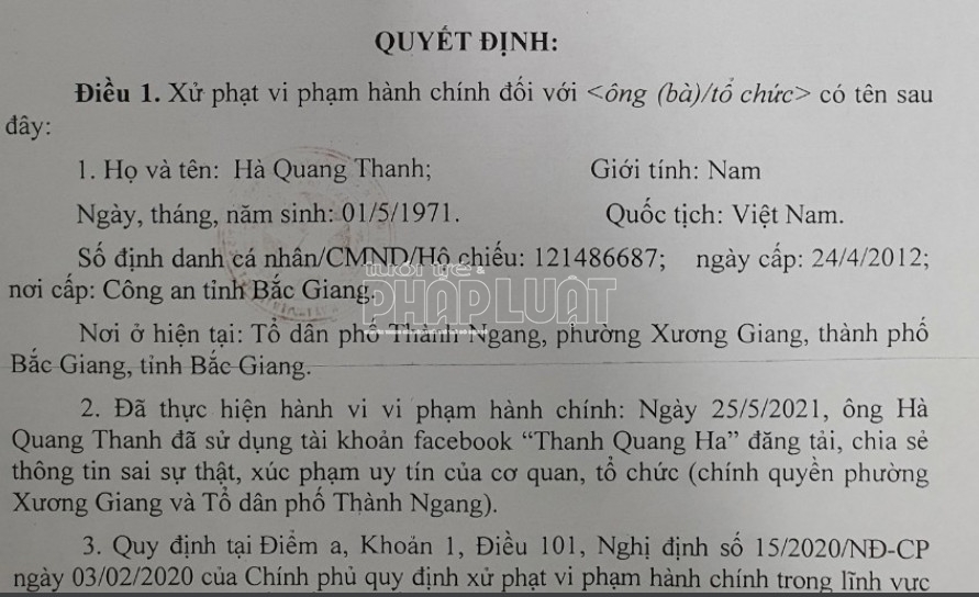 Bắc Giang: thêm 2 trường hợp bị phạt 12,5 triệu đồng vì tung tin trên facebook