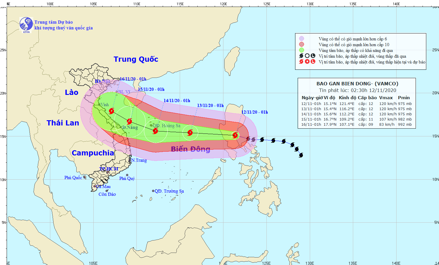 Dự báo bão Vamco sẽ đổ bô vào khu vực Hà Tĩnh đến Quảng Nam