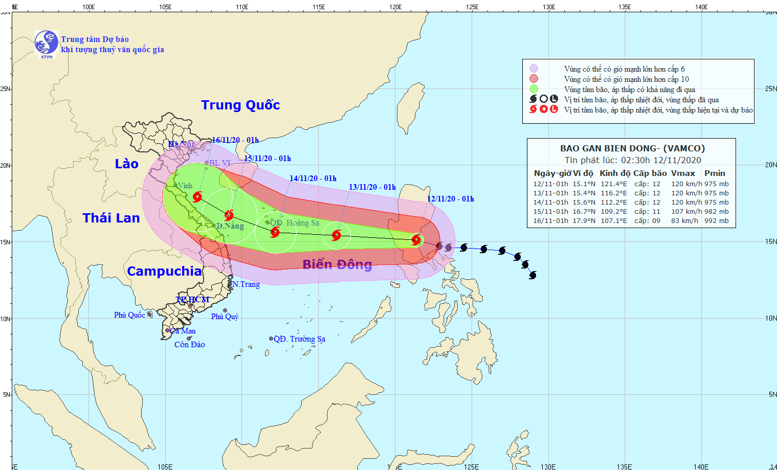 Bão Vamco đang tiến nhanh vào biển Đông, dự báo bão đổ bộ từ Hà Tĩnh đến Quảng Nam