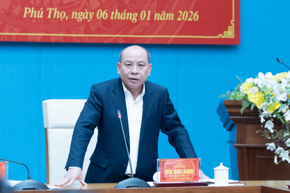 Phó Bí thư Tỉnh ủy, Chủ tịch HĐND tỉnh, Chủ tịch Uỷ ban bầu cử tỉnh Phú Thọ Bùi Đức Hinh phát biểu 