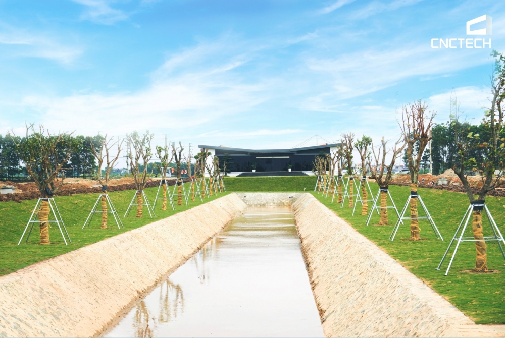 Khu vực cây xanh, cảnh quan và hồ điều hòa tại Nam Bình Xuyên đang được triển khai đúng tiến độ