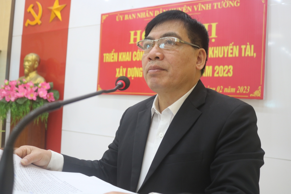 Đồng chí Lê Chí Thái – HUV, Phó Chủ tịch UBND, Trưởng BCĐ xây dựng XHHT huyện Vĩnh Tường phát biểu khai mạc hội nghị