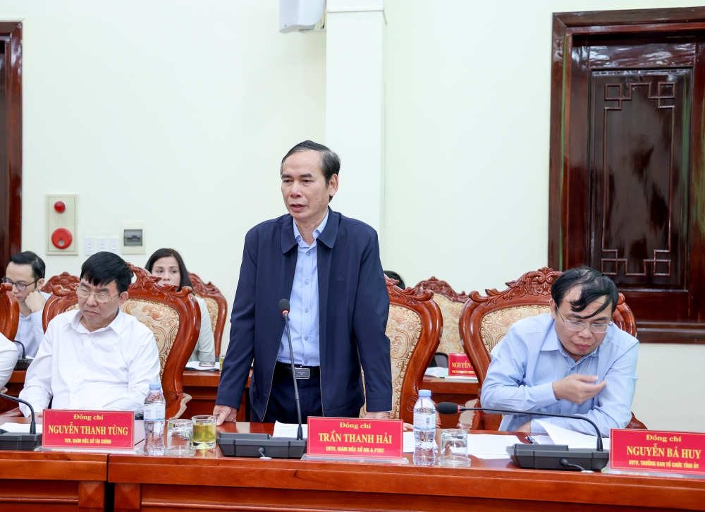 Đồng chí Nguyễn Thanh Hải, Ủy viên Ban Thường vụ Tỉnh ủy, Giám đốc Sở Nông nghiệp và Phát triển nông thôn phát biểu tại buổi làm việc.
