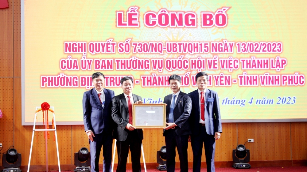 Vĩnh Phúc: Công bố nghị quyết thành lập phường Định Trung, thành phố Vĩnh Yên