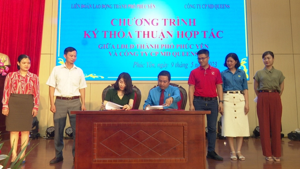 iên đoàn Lao động thành phố Phúc Yên, Công ty Cổ phần MD Quens Hà Nội đã ký kết chương trình phúc lợi cho đoàn viên công đoàn về sản phẩm trà hỗ trợ, có lợi sức khỏe.