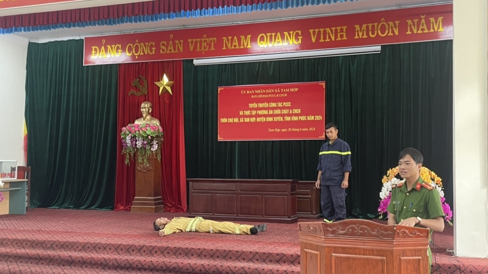 Vĩnh Phúc: Diễn tập phương án chữa cháy và cứu nạn cứu hộ tại xã Tam Hợp