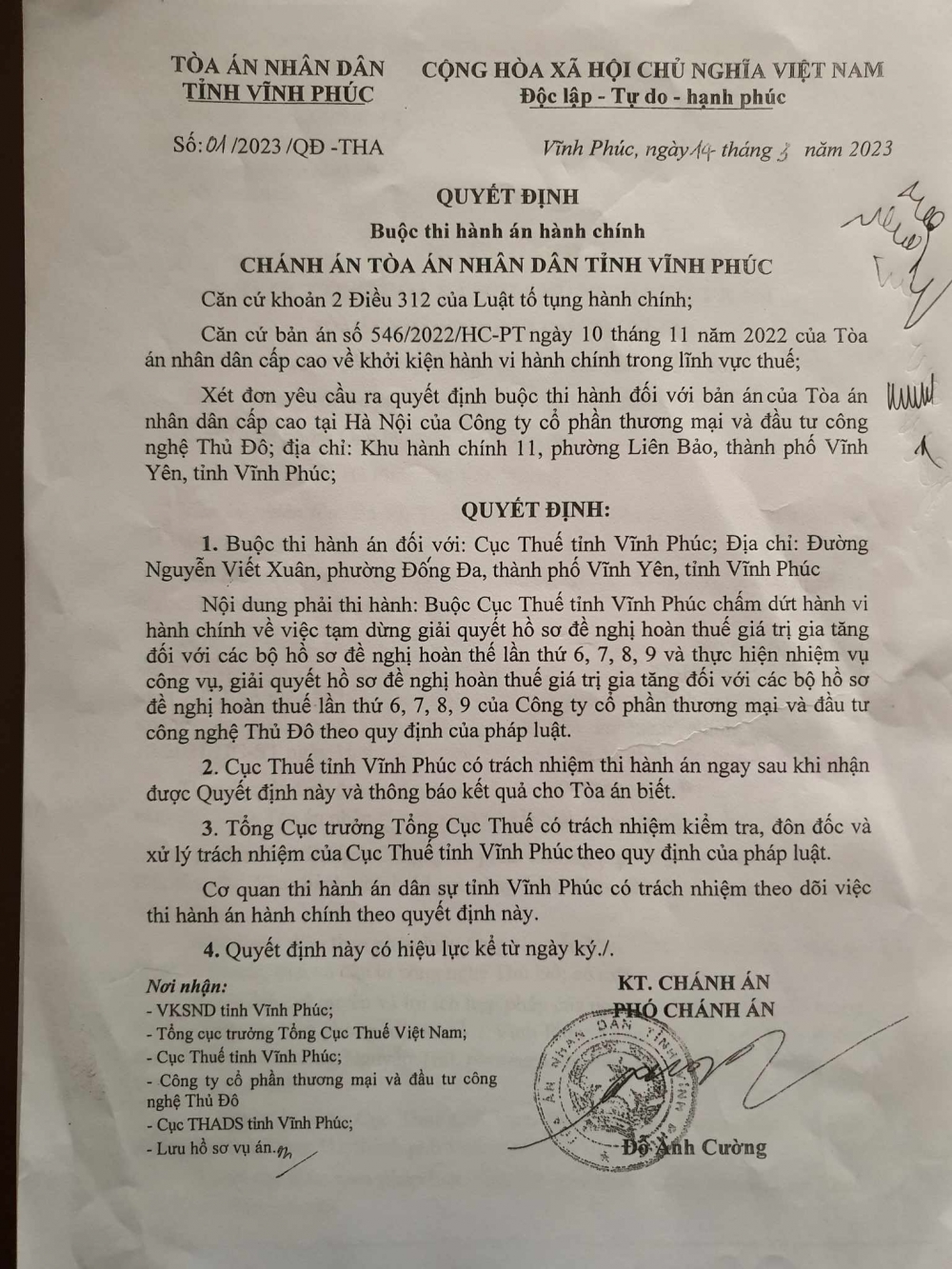 Doanh nghiệp "kêu cứu" vì Cục thuế Vĩnh Phúc chưa được hoàn thuế