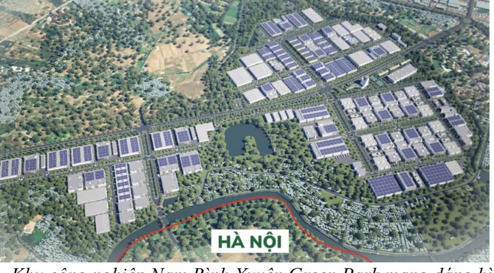 Mô hình nhà xưởng cao tầng, hiện đại tại Khu công nghiệp Nam Bình Xuyên Green Park mang dáng hình của một chiếc chìa khoá xanh tại tỉnh Phú Thọ, giáp ranh với thủ đô Hà Nội về phía Nam qua sông Cà Lồ