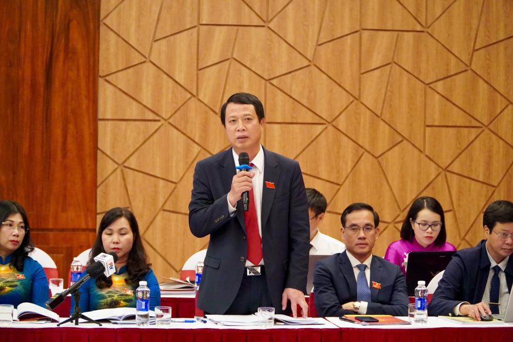 Đồng chí Bùi Đinh Thi - Ủy viên BTV Tỉnh ủy, Trưởng Ban Tổ chức Tỉnh ủy phát biểu tại Tổ thảo luận số 1