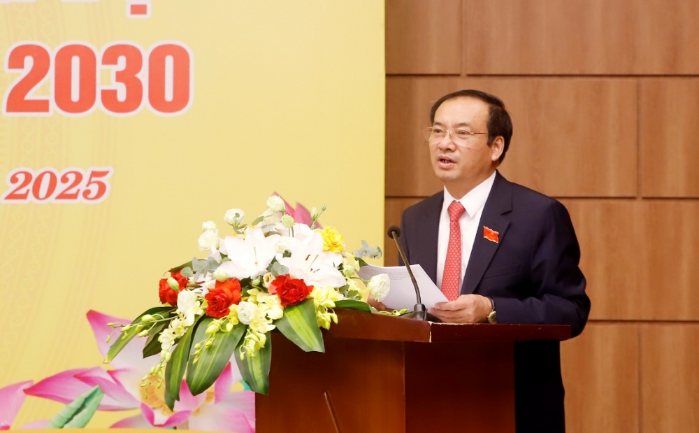 Trưởng Ban Tuyên giáo và Dân vận Tỉnh ủy Lương Đức Minh thông tin về kết quả nổi bật của Đại hội