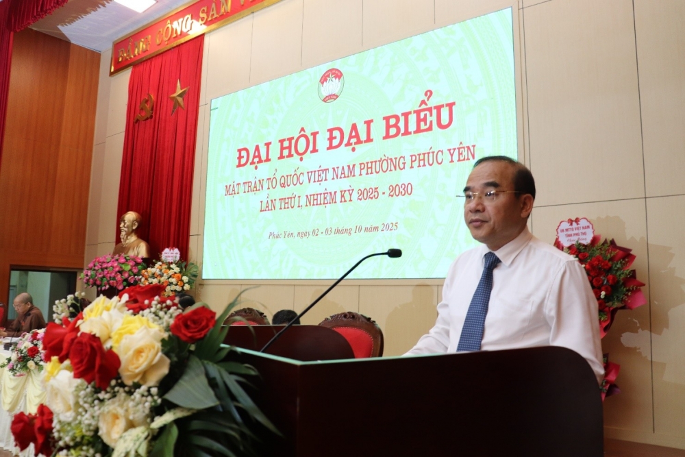 Đồng chí Phan Tiến Dũng, Bí thư Đảng ủy phường Phúc Yên phát biểu tại Đại hội.