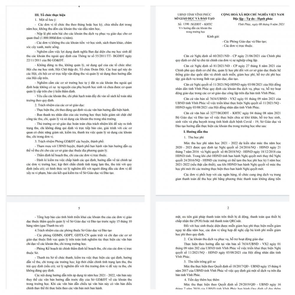 ông Nguyễn Văn Huyến- Giám đốc Giáo dục và Đào tạo tỉnh Vĩnh Phúc văn bản Số: 1390/SGDĐT – KHTC V/v hướng dẫn các khoản thu trong trường học. Các đơn vị không thu các khoản tiền: vở học sinh, sách tham khảo, chăm sóc cây xanh, nước uống. ông Nguyễn Văn Huyến- Giám đốc Giáo dục và Đào tạo tỉnh Vĩnh Phúc văn bản Số: 1390/SGDĐT – KHTC V/v hướng dẫn các khoản thu trong trường học. Các đơn vị không thu các khoản tiền: vở học sinh, sách tham khảo, chăm sóc cây xanh, nước uống.