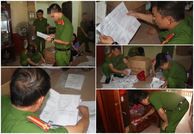 Cơ quan chức năng tiến hành khám xét chỗ ở đối tượng Lê Văn Bình (Nguồn: Công an tỉnh Nghệ An)