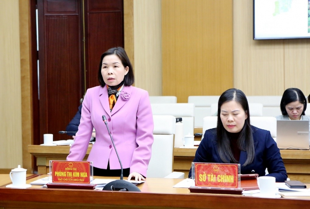 Phó Chủ tịch UBND tỉnh Phùng Thị Kim Nga phát biểu tại hội nghị Phó Chủ tịch UBND tỉnh Phùng Thị Kim Nga phát biểu tại hội nghị