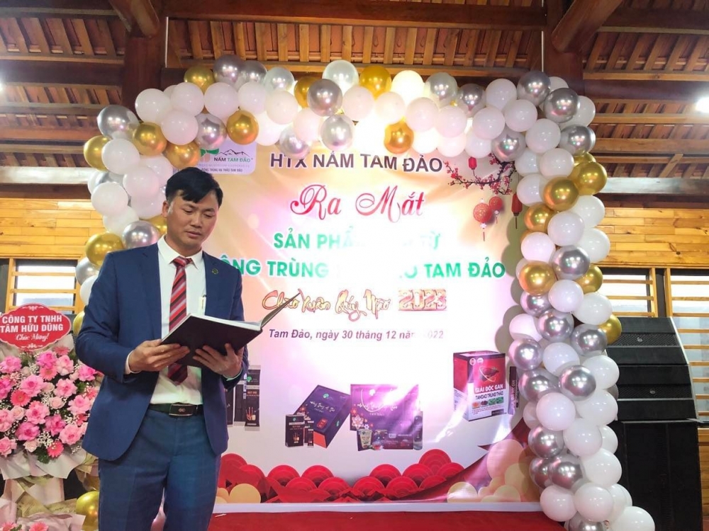 Ông Nguyễn Quốc Huy - Giám đốc Hợp tác xã Nấm Tam Đảo phát biểu buổi ra mắt sản phẩm