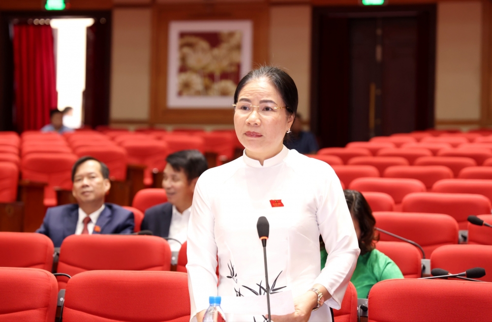 Đại biểu Nguyễn Thị Huấn (Tổ đại biểu huyện Yên Lạc): tham gia ý kiến vào 2 tờ trình liên quan đến đầu tư công.