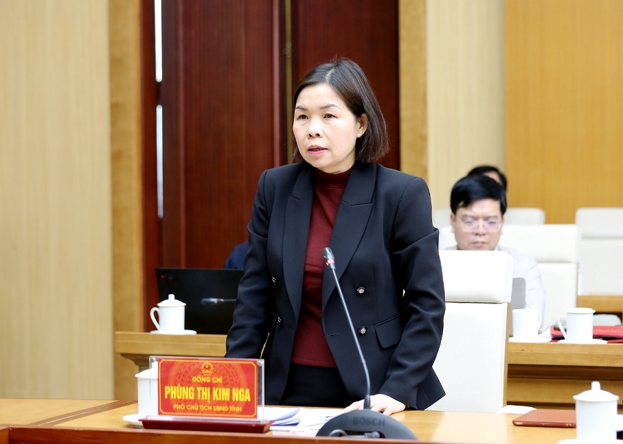 Phó Chủ tịch UBND tỉnh Phùng Thị Kim Nga phát biểu tại hội nghị