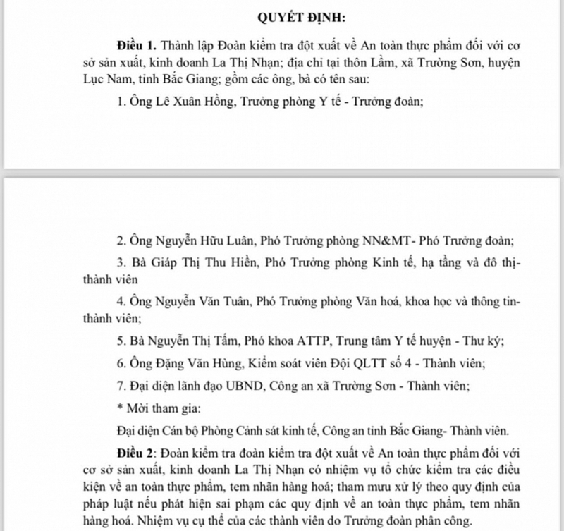 Bắc Giang: Thành lập Đoàn kiểm tra đột xuất cơ sở sản xuất nem ngựa Mạnh Nhạn