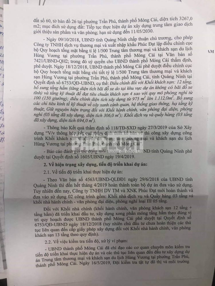 du an gan 20 nam moi xong phan mong ubnd tp mong cai len tieng