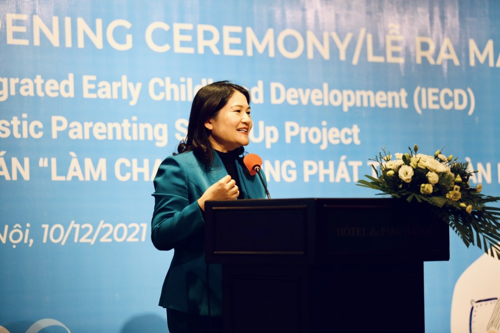 Hình 3: Thứ trưởng Bộ LĐ-TB&amp;amp;XH Nguyễn Thị Hà đánh giá cao và cảm ơn sự đóng góp của UNICEF, Generali, và các cơ quan, tổ chức, doanh nghiệp… trong công cuộc bảo vệ, chăm sóc, giáo dục trẻ em Việt Nam.