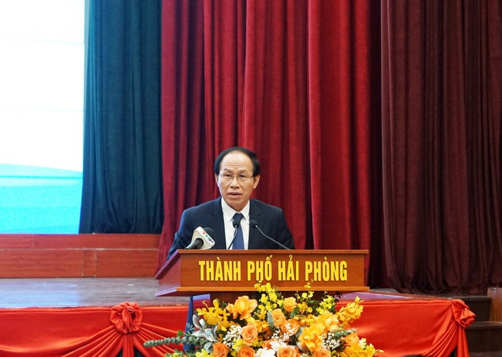 Đồng chí Lê Tiến Châu - Bí thư Thành ủy Hải Phòng phát biểu tại Hội nghị