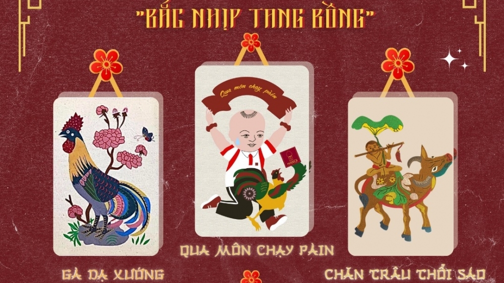 Ghép tranh dân gian tại workshop "Bắc nhịp tang bồng"